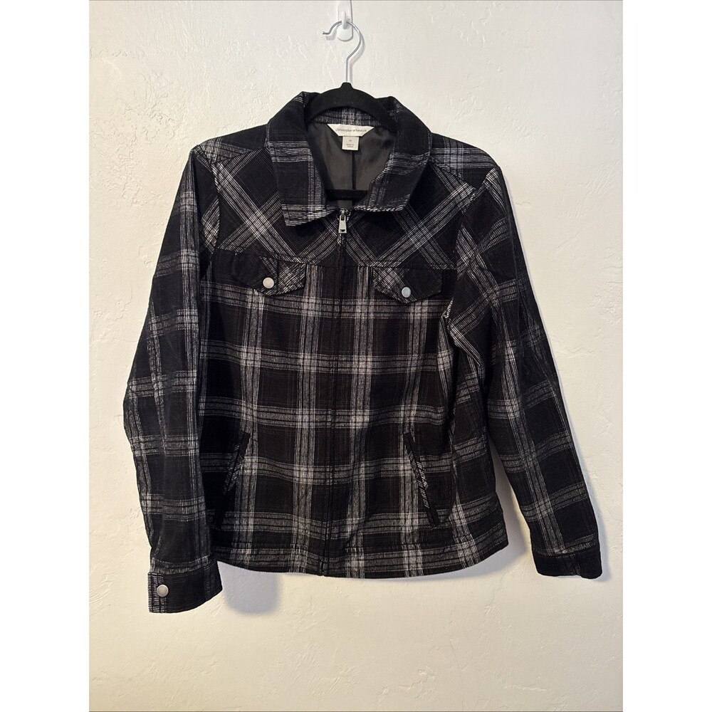 Christopher & Banks Plaid Jacket Women’s Medium Black Gray Zip Front